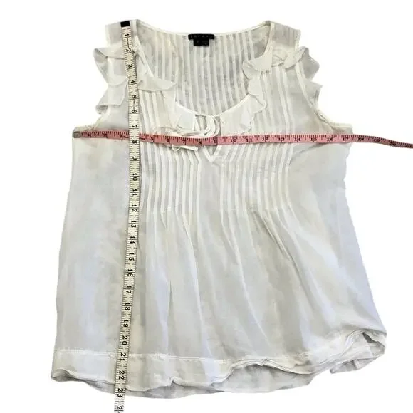 Theory White Bohemian Style Babydoll Top Pin-tuck Pleating Sleeveless Ruffled - Picture 9 of 15